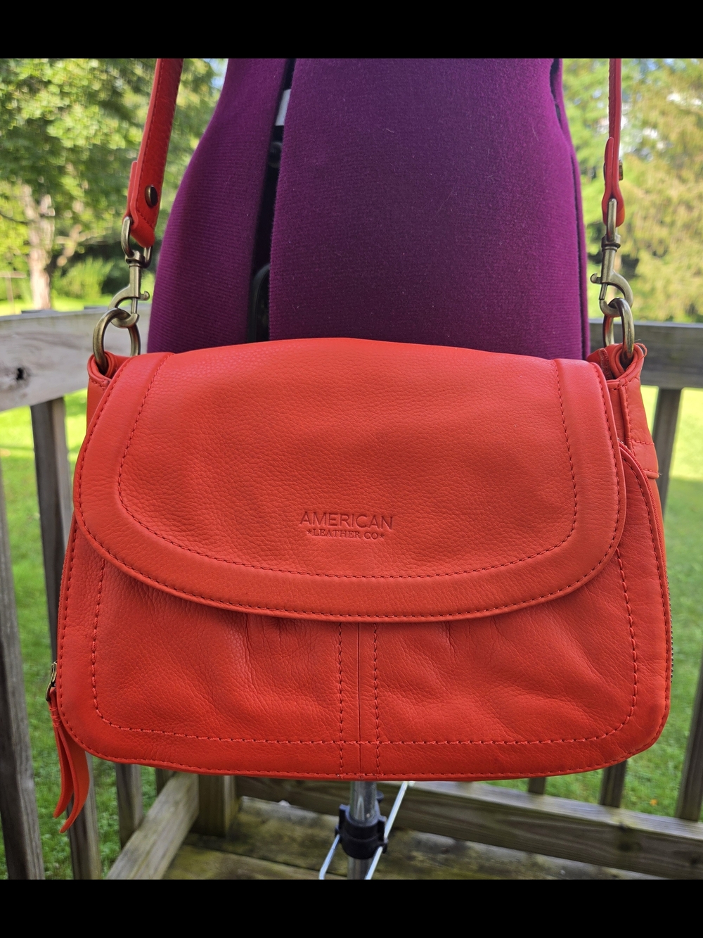Orange American Leather Crossbody Bag
